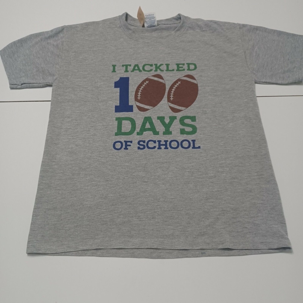 Jerzees Boys Graphic T-shirt Gray I Tackled 100 Days Of School Short Sleeves L